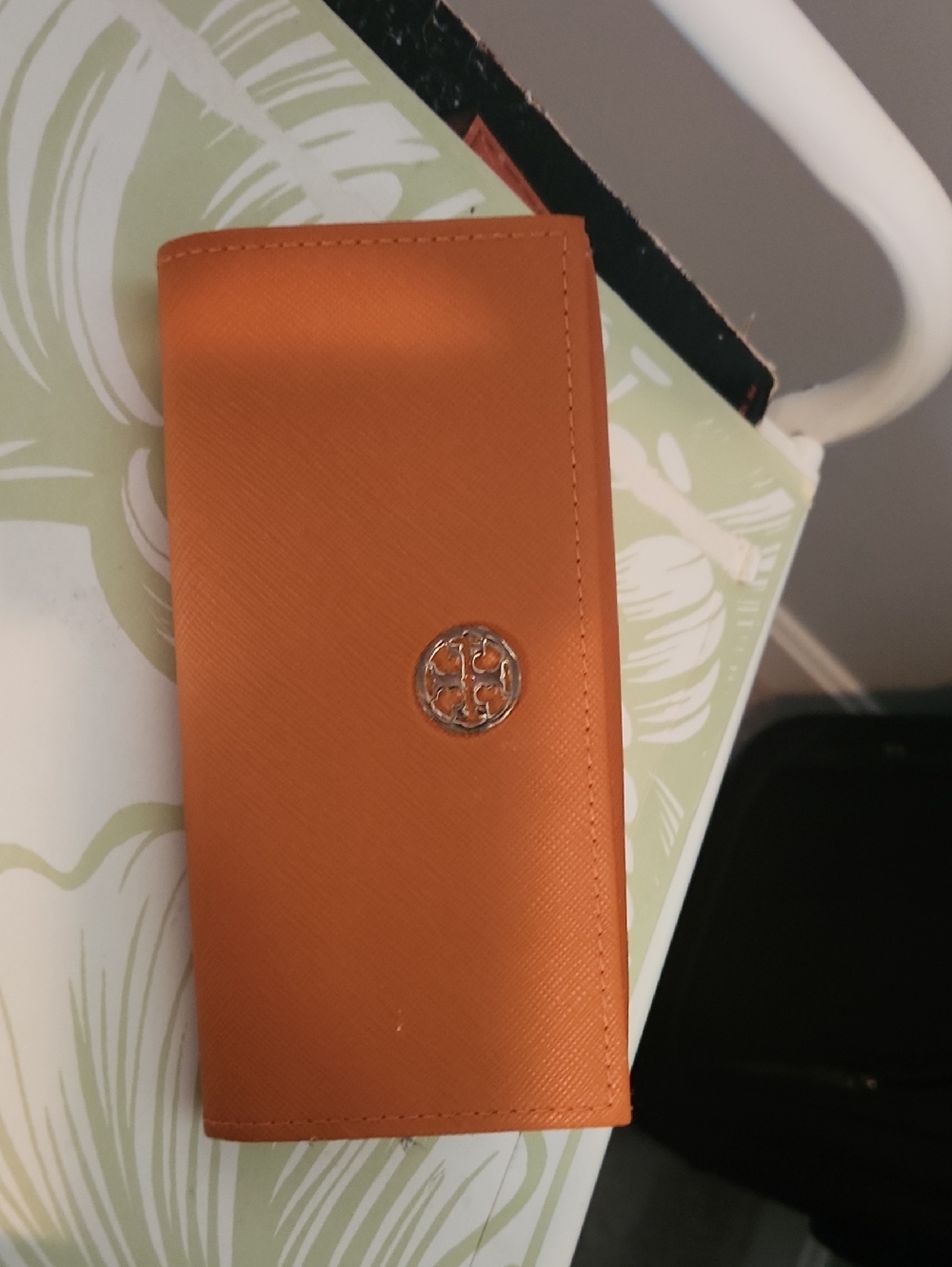 Tory Burch Orange Saffiano Continental Wallet with Gold Logo Medallion